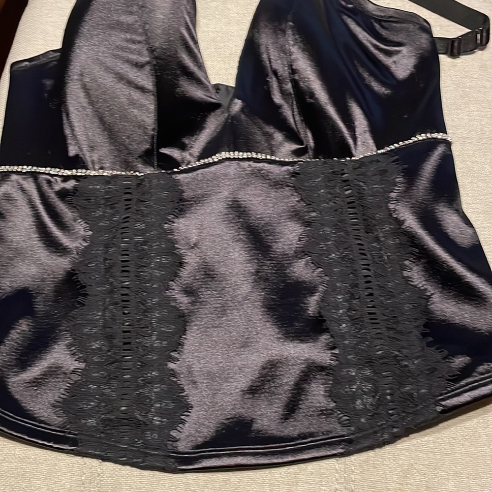Plus Sz deep plunge rhinestone corset with lace and satin bodice 18-20 NWOT - Picture 10 of 15
